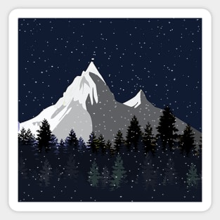 Snow Mountain & Pine Trees, Night Sky Country Cabin Design Snowfall Sticker